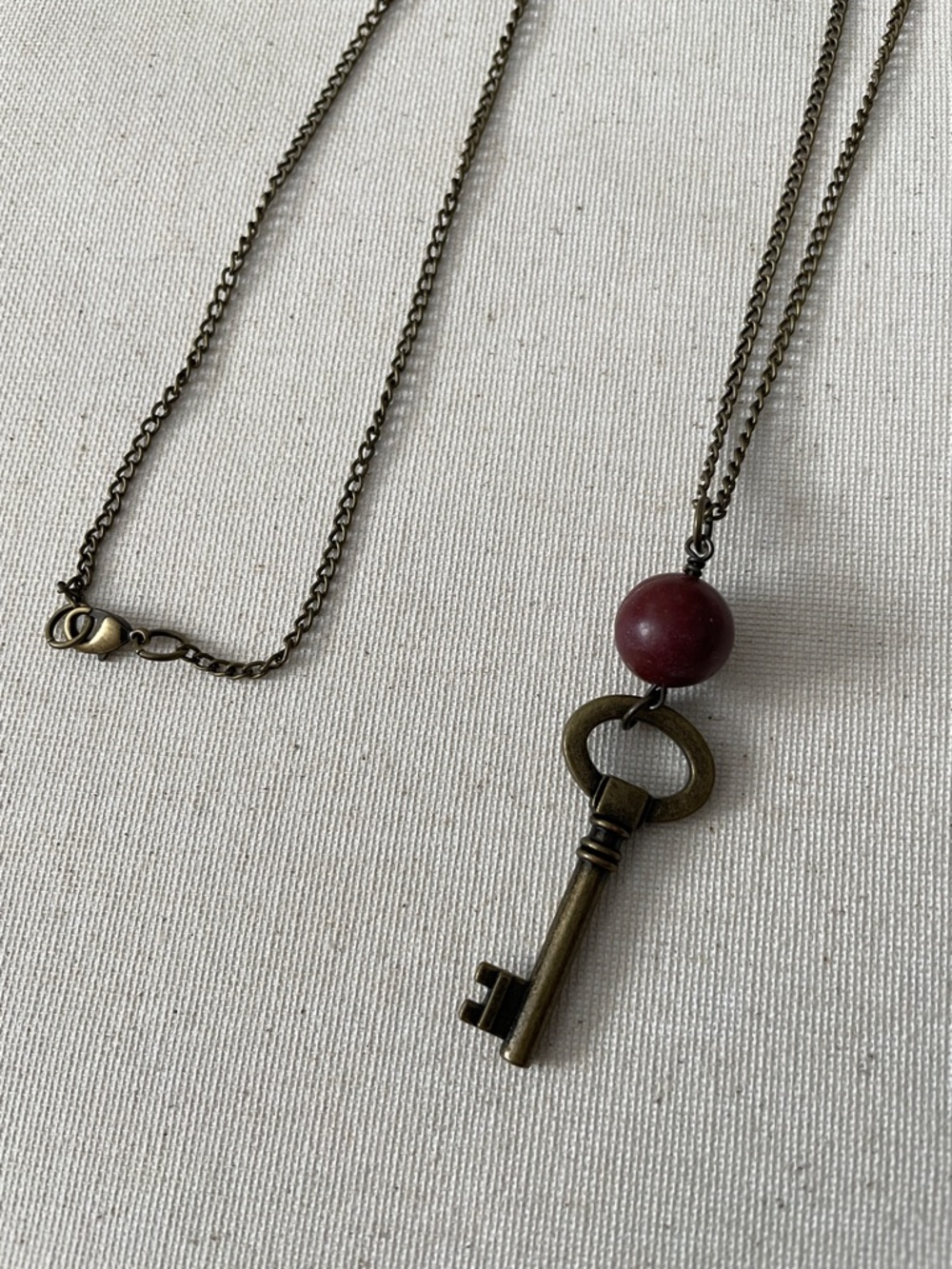 Mahogany brown stone + key necklace